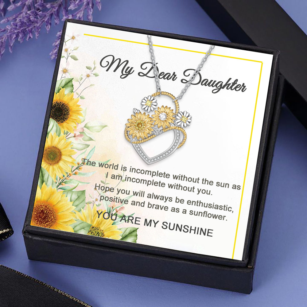 Mother's Day Gift For My Daughter - I am incomplete without you Heart Sunflower Necklace-Engravingift