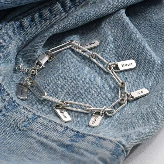 Mother's Day Gift Rory Chain Link Bracelet with Custom Charms-Engravingift