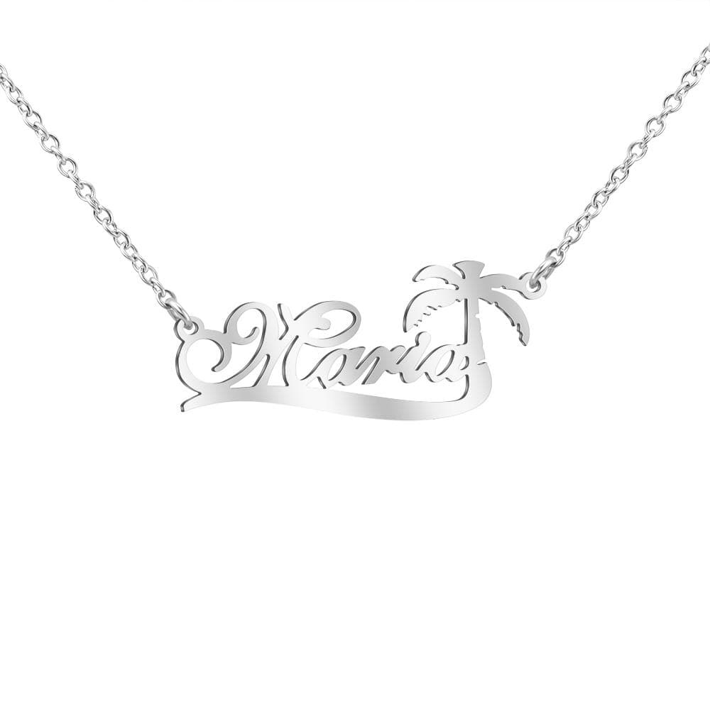Christmas Gift Coconut Tree Necklace Personalized Name Necklace Silver Necklace MelodyNecklace