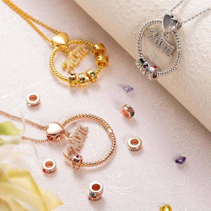 Personalized Circle Pendant with Custom Beads Birthstone Pendant Necklace
