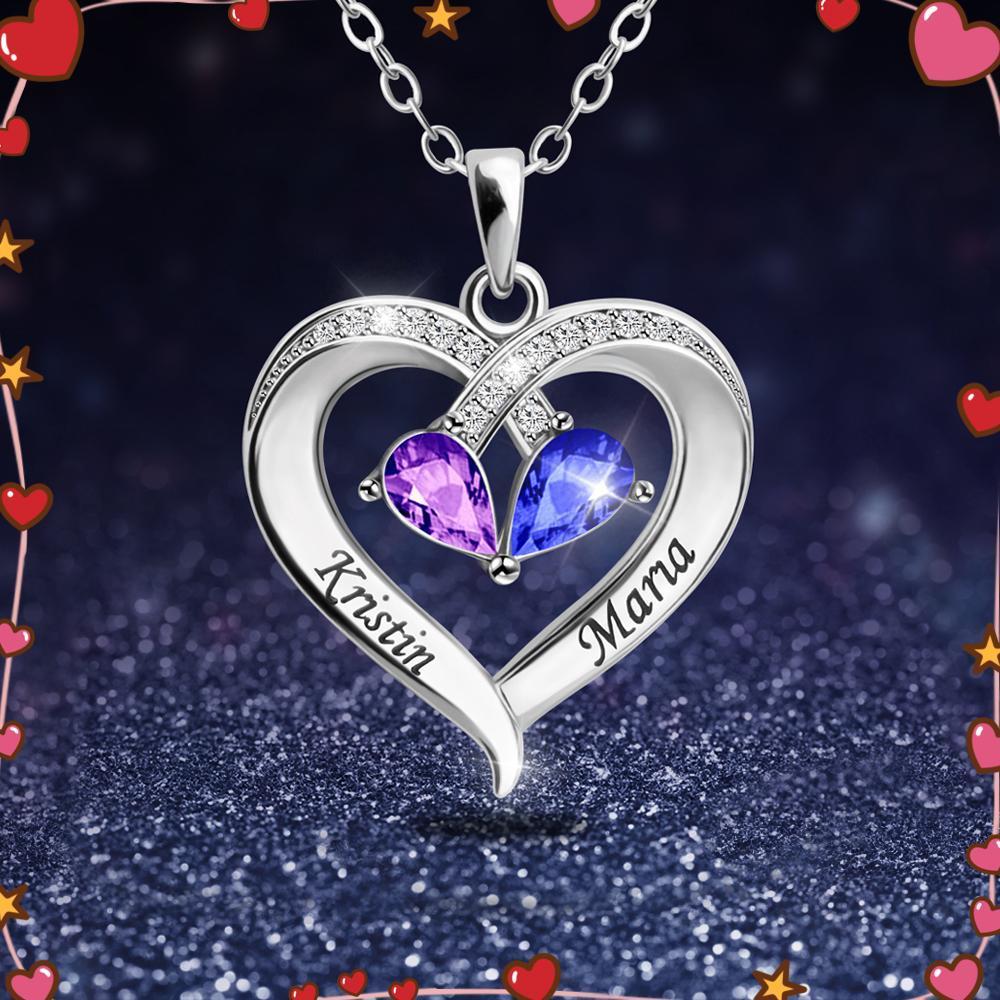 Valentine's Day Gift Forever Love Birthstone & Diamond Heart Pendant Necklace