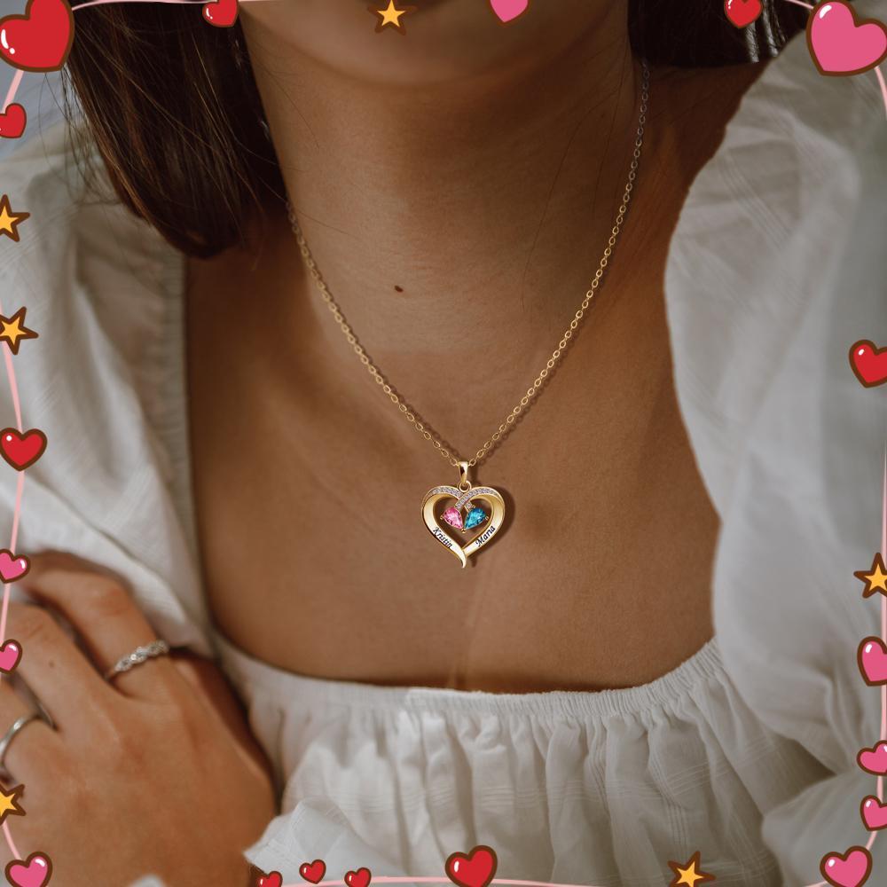 Valentine's Day Gift Forever Love Birthstone & Diamond Heart Pendant Necklace