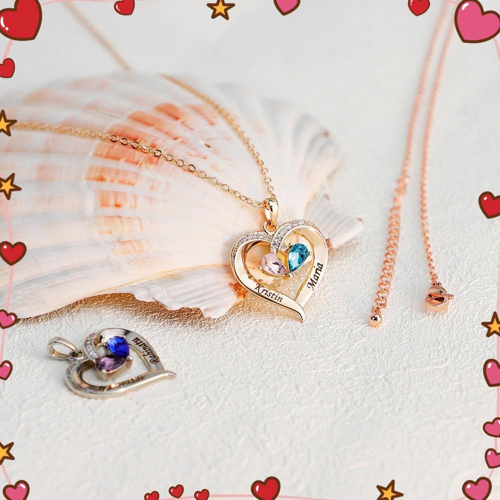 Valentine's Day Gift Forever Love Birthstone & Diamond Heart Pendant Necklace