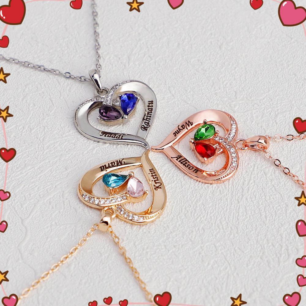 Valentine's Day Gift Forever Love Birthstone & Diamond Heart Pendant Necklace