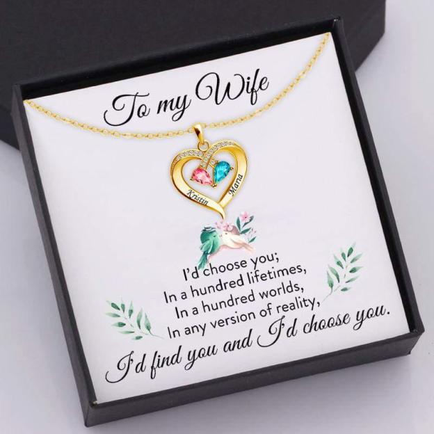 Valentine's Day Gift Forever Love Birthstone & Diamond Heart Pendant Necklace