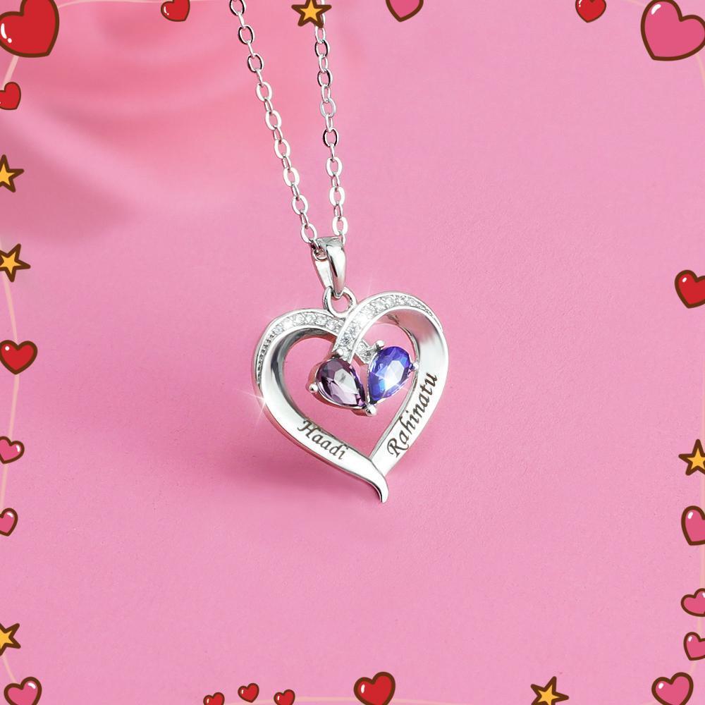 Valentine's Day Gift Forever Love Birthstone & Diamond Heart Pendant Necklace