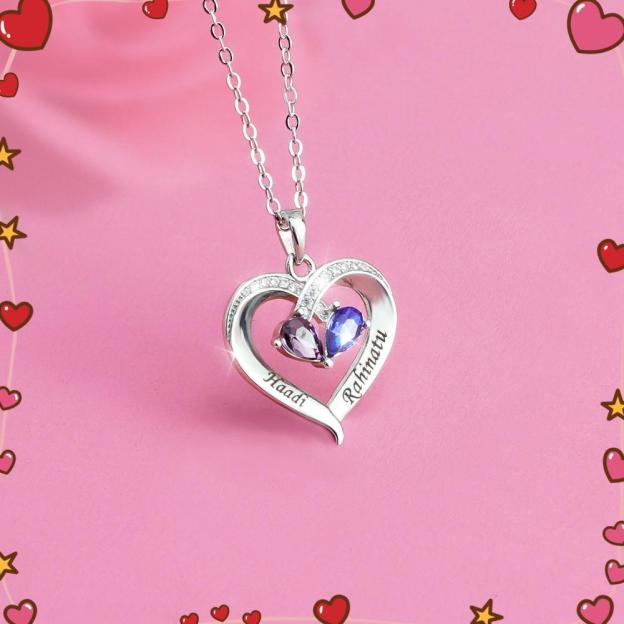 Valentine's Day Gift Forever Love Birthstone & Diamond Heart Pendant Necklace