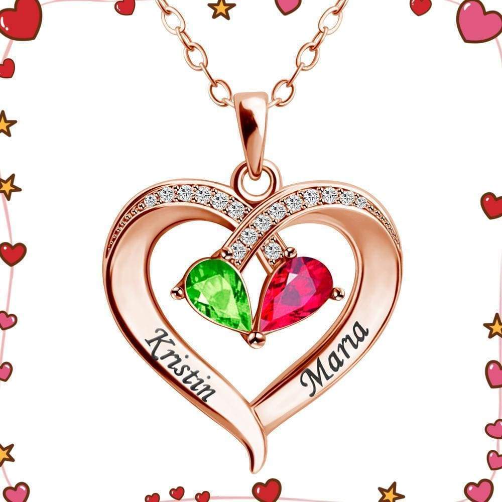 Valentine's Day Gift Forever Love Birthstone & Diamond Heart Pendant Necklace