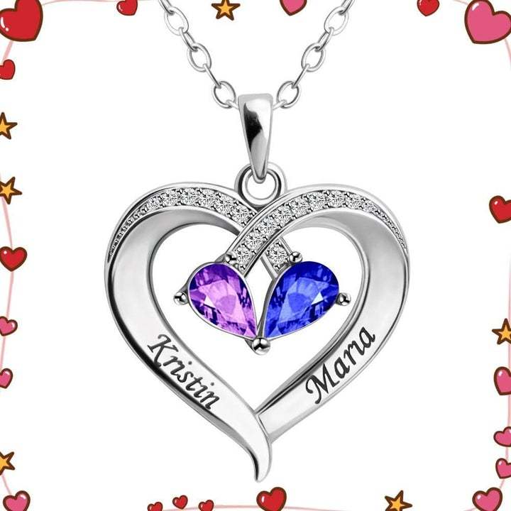 Valentine's Day Gift Forever Love Birthstone & Diamond Heart Pendant Necklace