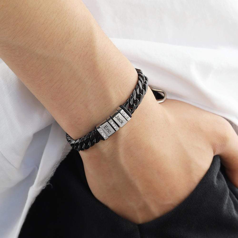Father's Day Gift Men's Cuba Link Bracelet With Custom Beads-Engravingift