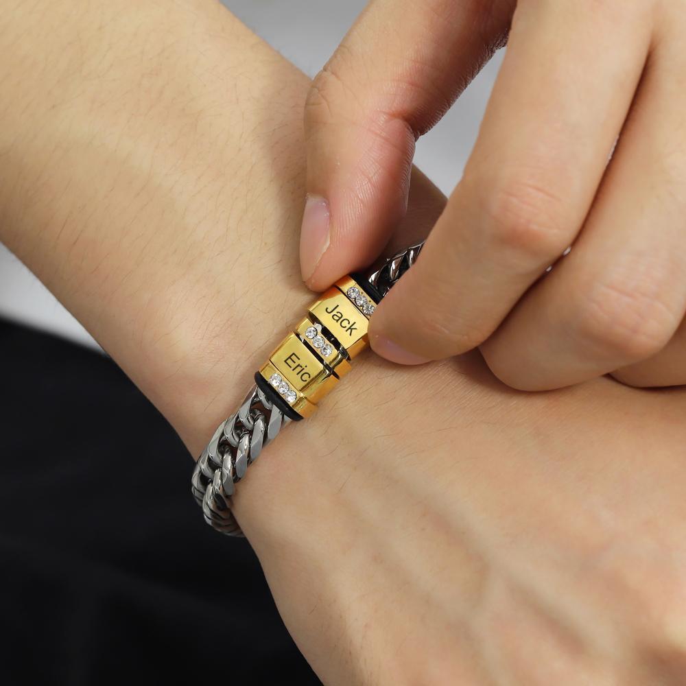 Father's Day Gift Men's Cuba Link Bracelet With Custom Beads-Engravingift