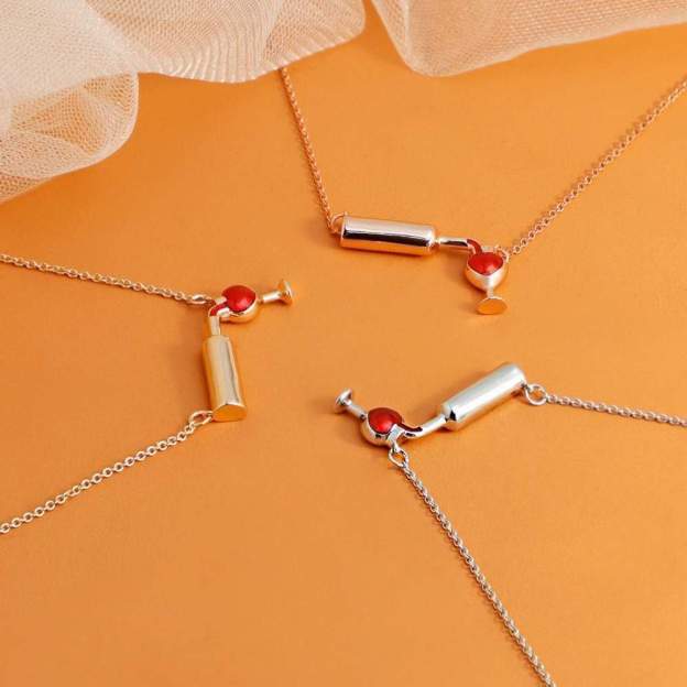 Mother's Day Gift s Red Wine Lover Wine Glass Bottle Heart Pendant Necklace-Engravingift
