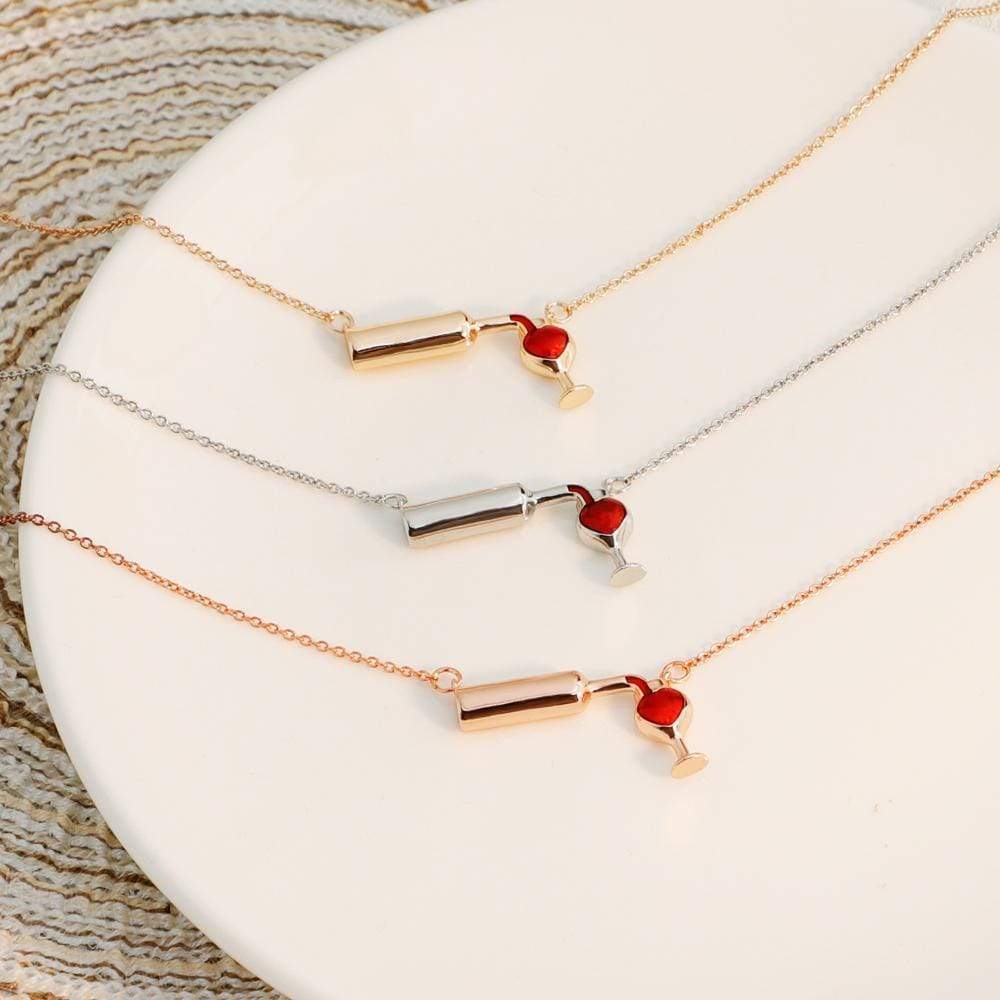 Mother's Day Gift s Red Wine Lover Wine Glass Bottle Heart Pendant Necklace-Engravingift