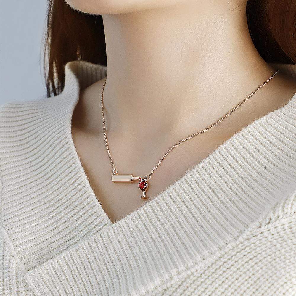 Mother's Day Gift s Red Wine Lover Wine Glass Bottle Heart Pendant Necklace-Engravingift