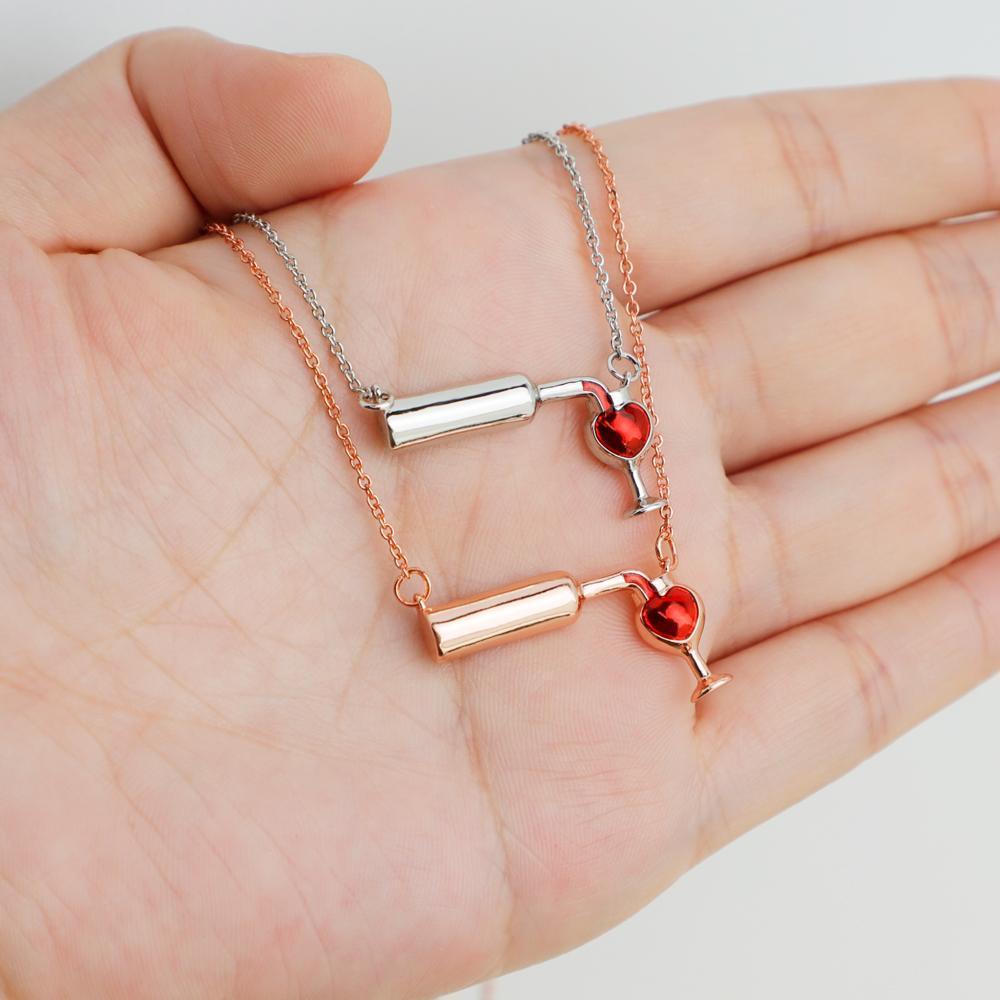 Mother's Day Gift s Red Wine Lover Wine Glass Bottle Heart Pendant Necklace-Engravingift