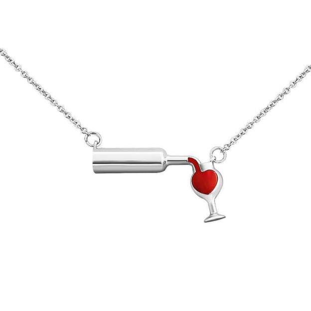 Mother's Day Gift s Red Wine Lover Wine Glass Bottle Heart Pendant Necklace-Engravingift