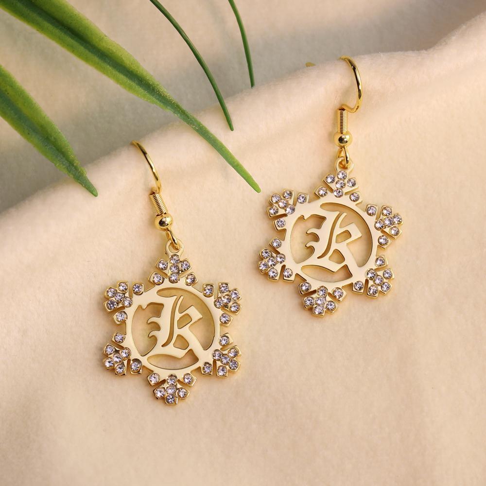 Mother's Day Gift Snowflake Initial Earring Regular-Engravingift