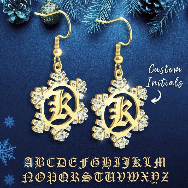 Mother's Day Gift Snowflake Initial Earring Regular-Engravingift