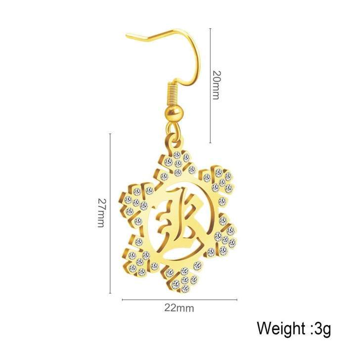 Mother's Day Gift Snowflake Initial Earring Regular-Engravingift
