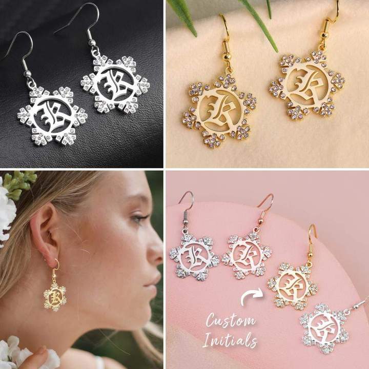 Mother's Day Gift Snowflake Initial Earring Regular-Engravingift