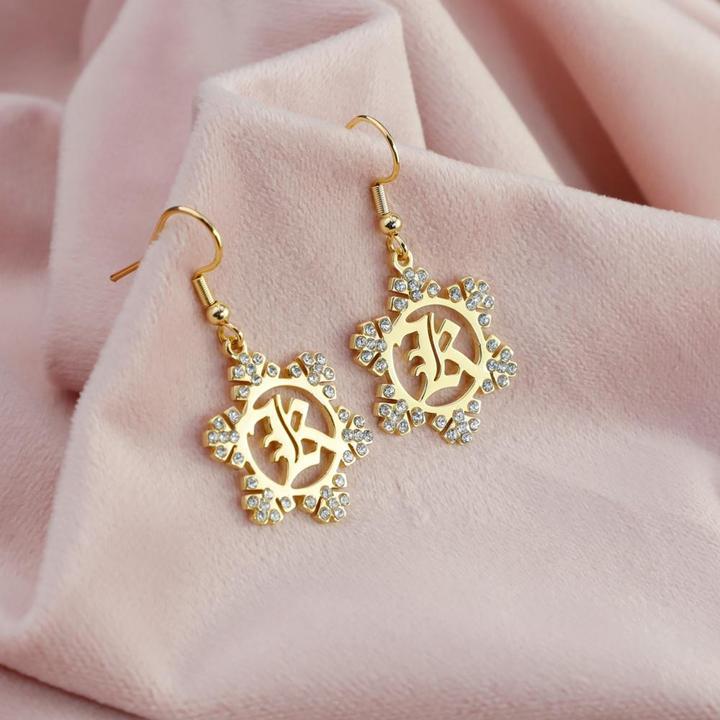 Mother's Day Gift Snowflake Initial Earring Regular-Engravingift