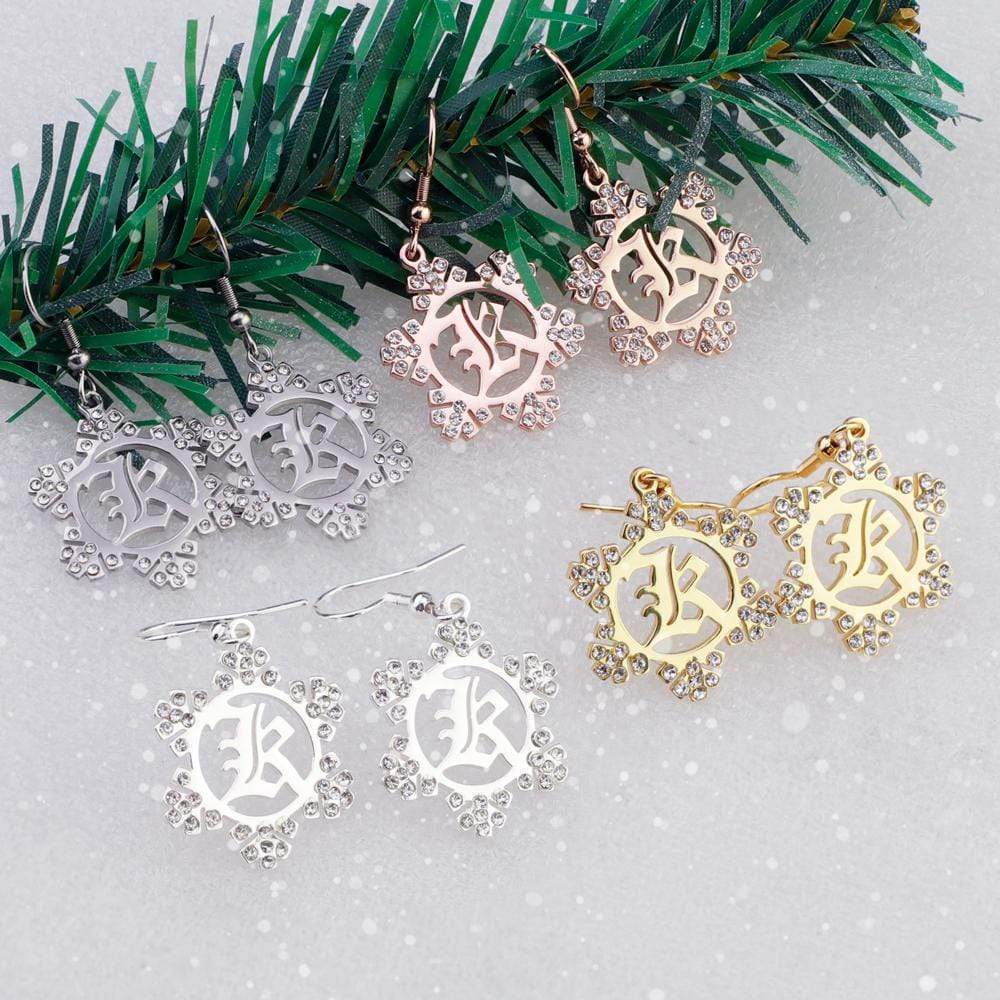 Mother's Day Gift Snowflake Initial Earring Regular-Engravingift