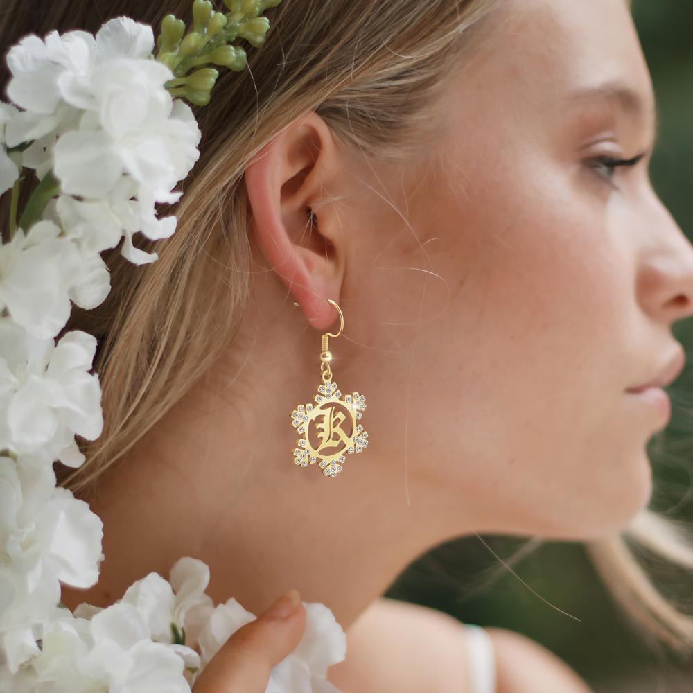 Mother's Day Gift Snowflake Initial Earring Regular-Engravingift