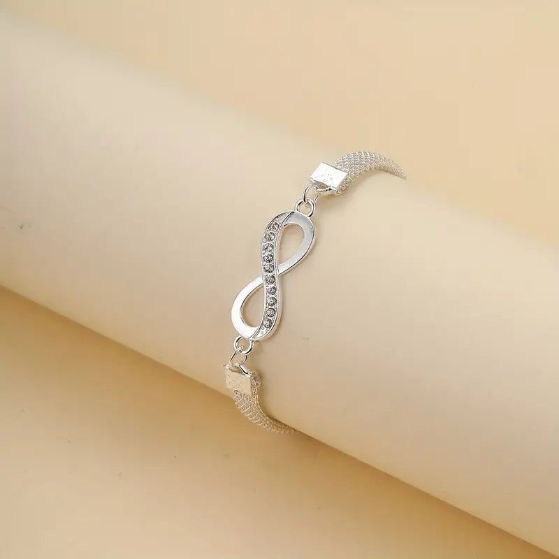 8-character Simple Style Anklet Inlaid Shiny Zircon Elegant Zinc Alloy Ankle Bracelet Sparkly Foot Jewelry Decor-Engravingift