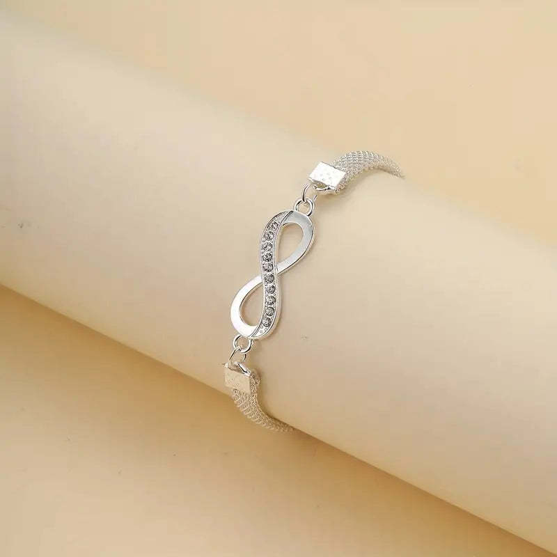 8-character Simple Style Anklet Inlaid Shiny Zircon Elegant Zinc Alloy Ankle Bracelet Sparkly Foot Jewelry Decor-Engravingift