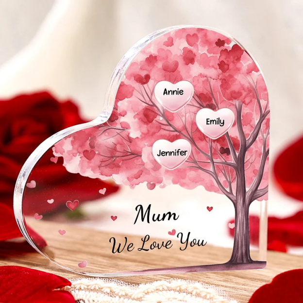 Personalized Acrylic Heart Keepsake Custom Text Pink Tree Ornaments Gifts for Grandma/Mother