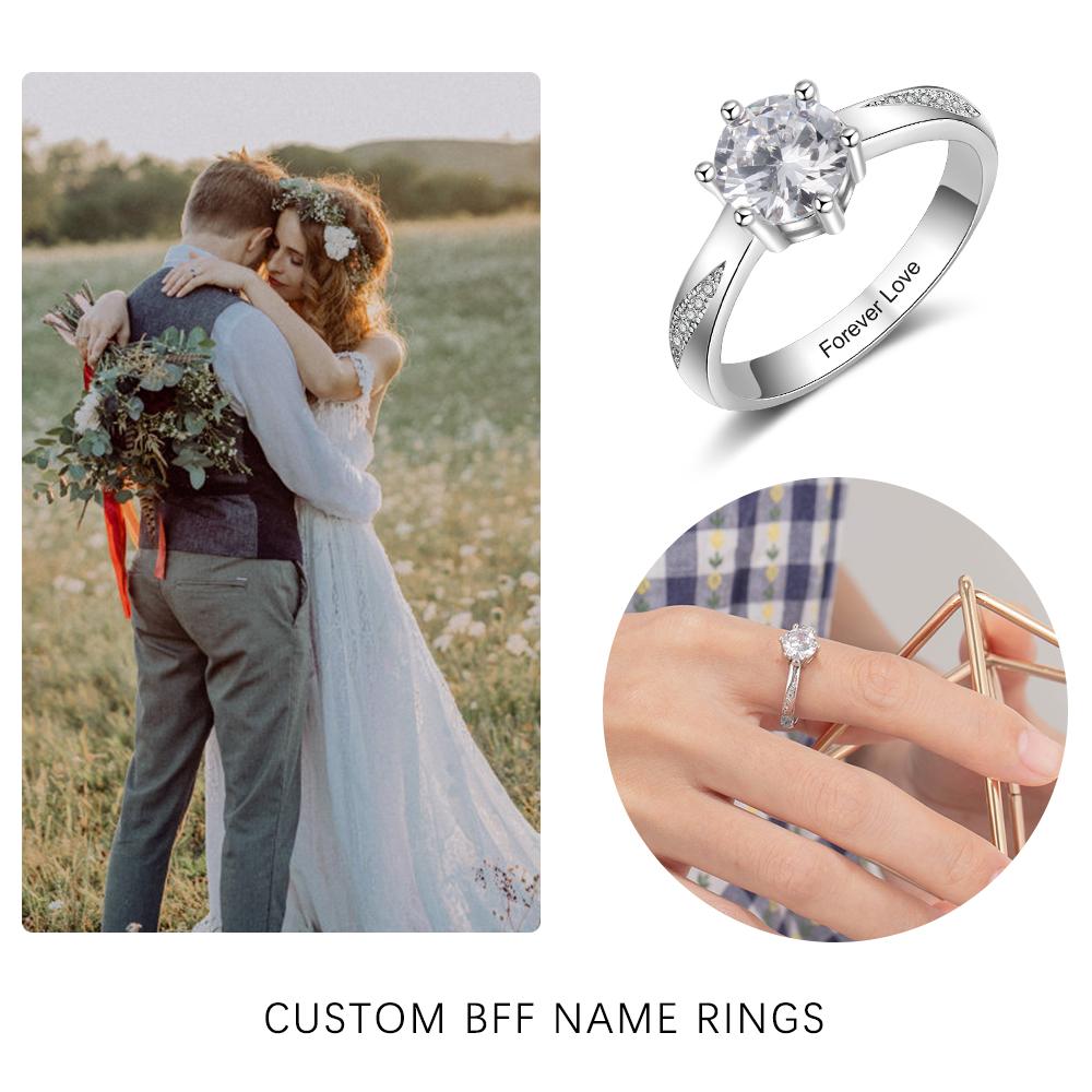 Mother's Day Gift Diamond Round Cut Engagement Ring April Birthstone Ring For Her Engraved Perfect Gift For Women-Engravingift