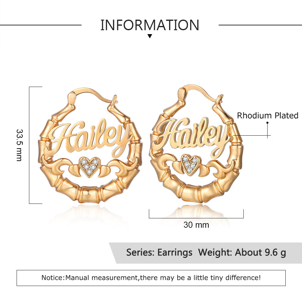 Mother's Day Gift Personalized Name Earrings Custom Bamboo Hoop Earrings for Women-Engravingift