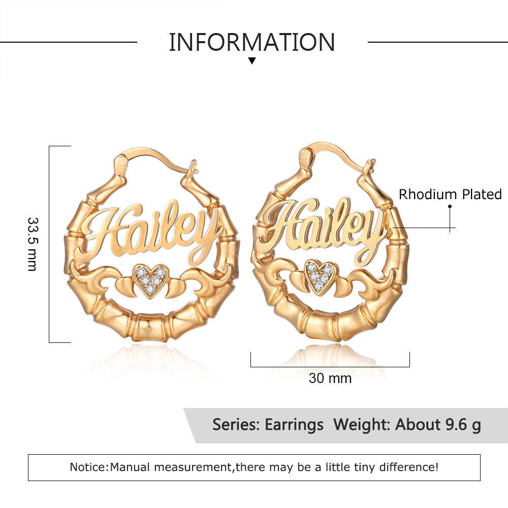 Mother's Day Gift Personalized Name Earrings Custom Bamboo Hoop Earrings for Women-Engravingift