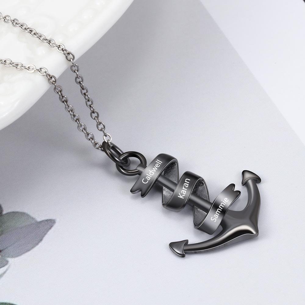 Mother's Day Gift Men's Anchor Pendant Necklace Personalized Names-Engravingift