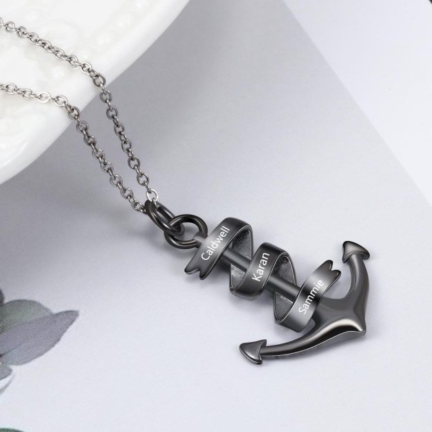 Mother's Day Gift Men's Anchor Pendant Necklace Personalized Names-Engravingift