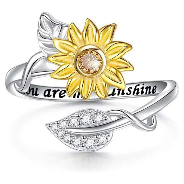 Mother's Day Gift Golden Sunflower Ring "You Are My Sunshine"-Engravingift