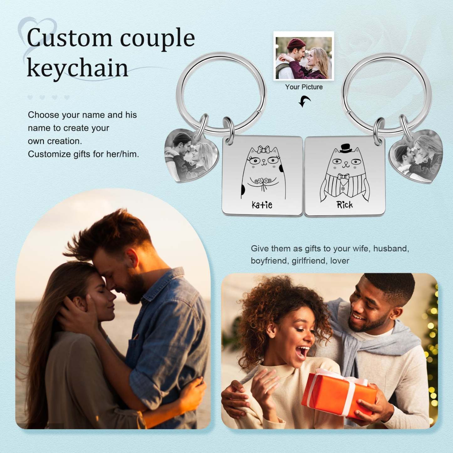 Christmas Gift Photo Couple Keychain Set Personalized Heart Matching Couple Gifts