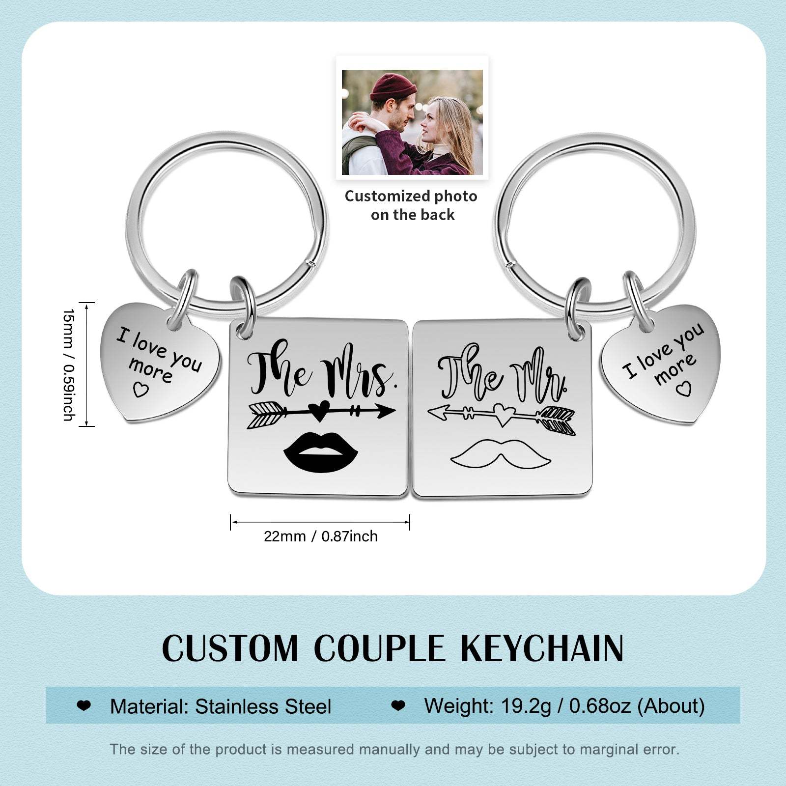 Mother's Day Gift Customized Photo Couple Keychain Set Engrave Heart Matching Couple Gifts-Engravingift