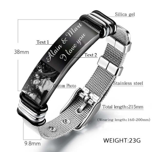 Father's Day Gift Personalized Men Photo Bracelet Engraved ID Bar Bracelet-Engravingift