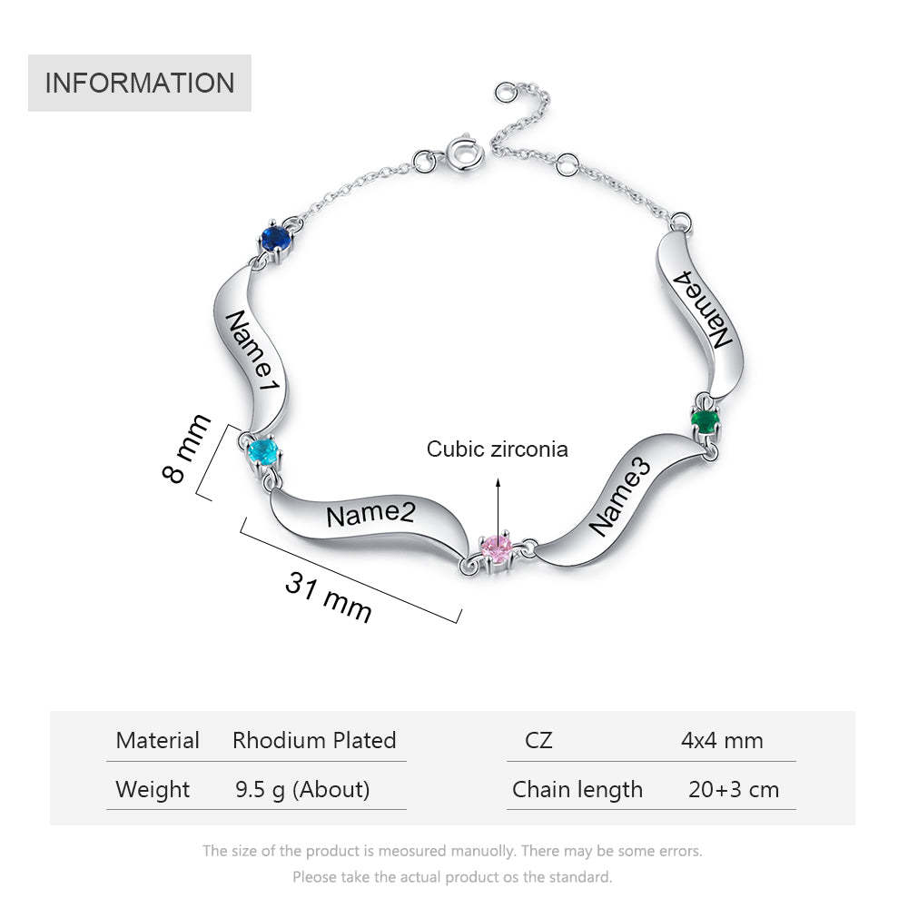Mother's Day Gift Personalized Bracelet Custom 4 Names with 4 Birthstones Family Bracelet for Mom-Engravingift