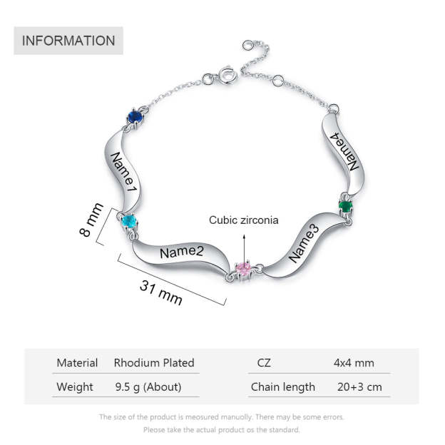 Mother's Day Gift Personalized Bracelet Custom 4 Names with 4 Birthstones Family Bracelet for Mom-Engravingift