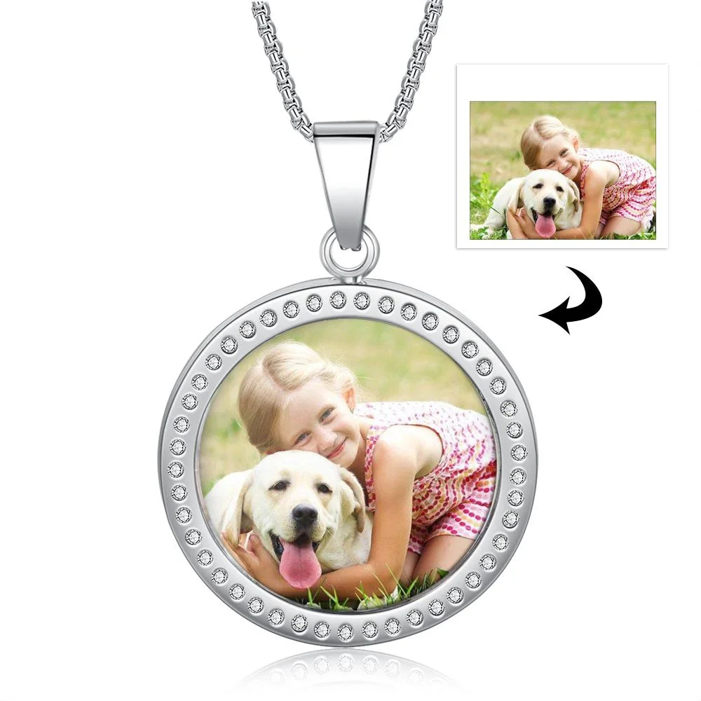 Personalized Photo Necklace Round Pendant With Engraving