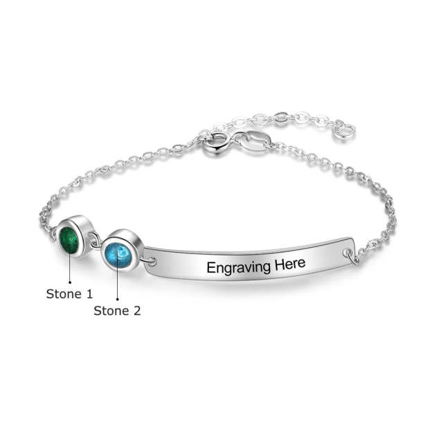 Mother's Day Gift Bracelet with 2 Birthstones Bar Necklace Engraved Names Personalized Bracelets-Engravingift