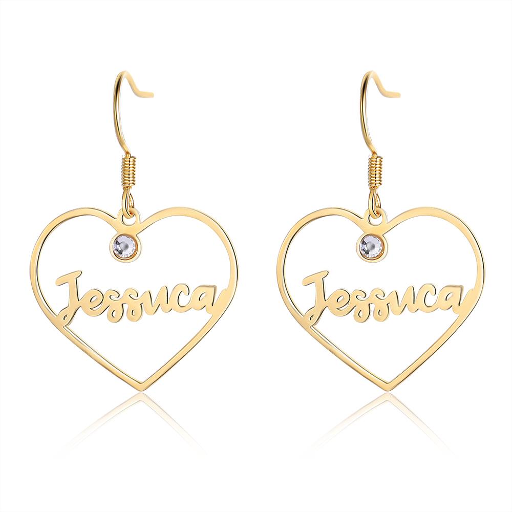 Mother's Day Gift Heart Personalized Name Earrings Custom Drop Earrings With Birthstone-Engravingift