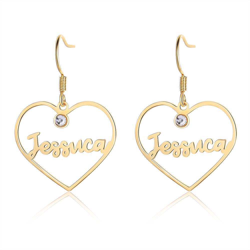 Mother's Day Gift Heart Personalized Name Earrings Custom Drop Earrings With Birthstone-Engravingift