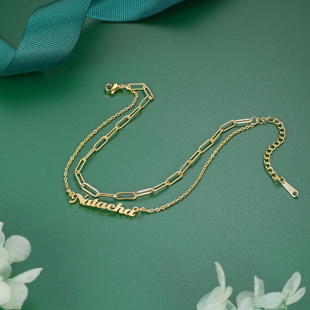 Mother's Day Gift Personalized Name Anklet Cuban Chain Custom Double Layers Anklet-Engravingift