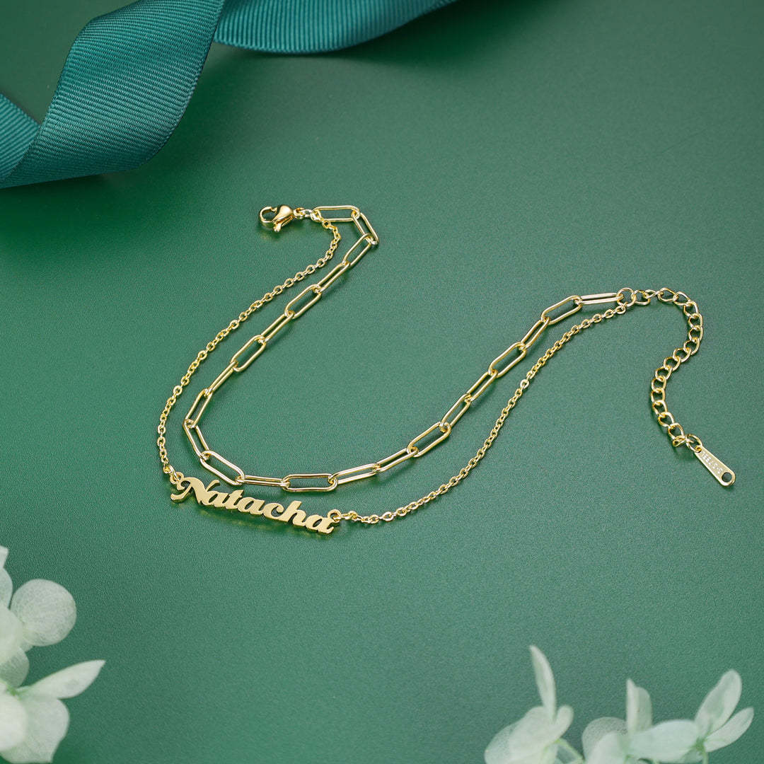Mother's Day Gift Personalized Name Anklet Cuban Chain Custom Double Layers Anklet-Engravingift