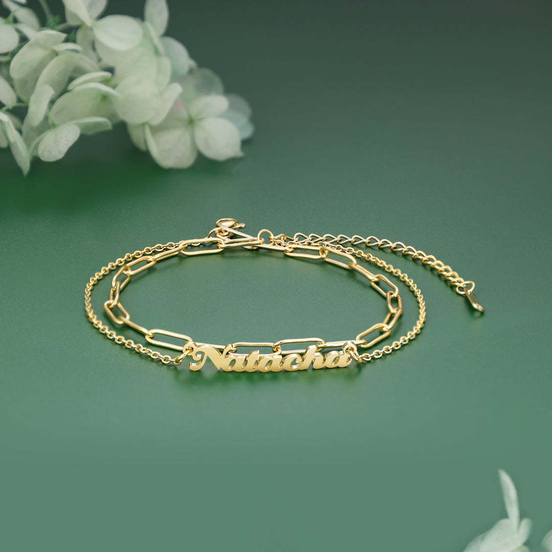 Mother's Day Gift Personalized Name Anklet Cuban Chain Custom Double Layers Anklet-Engravingift