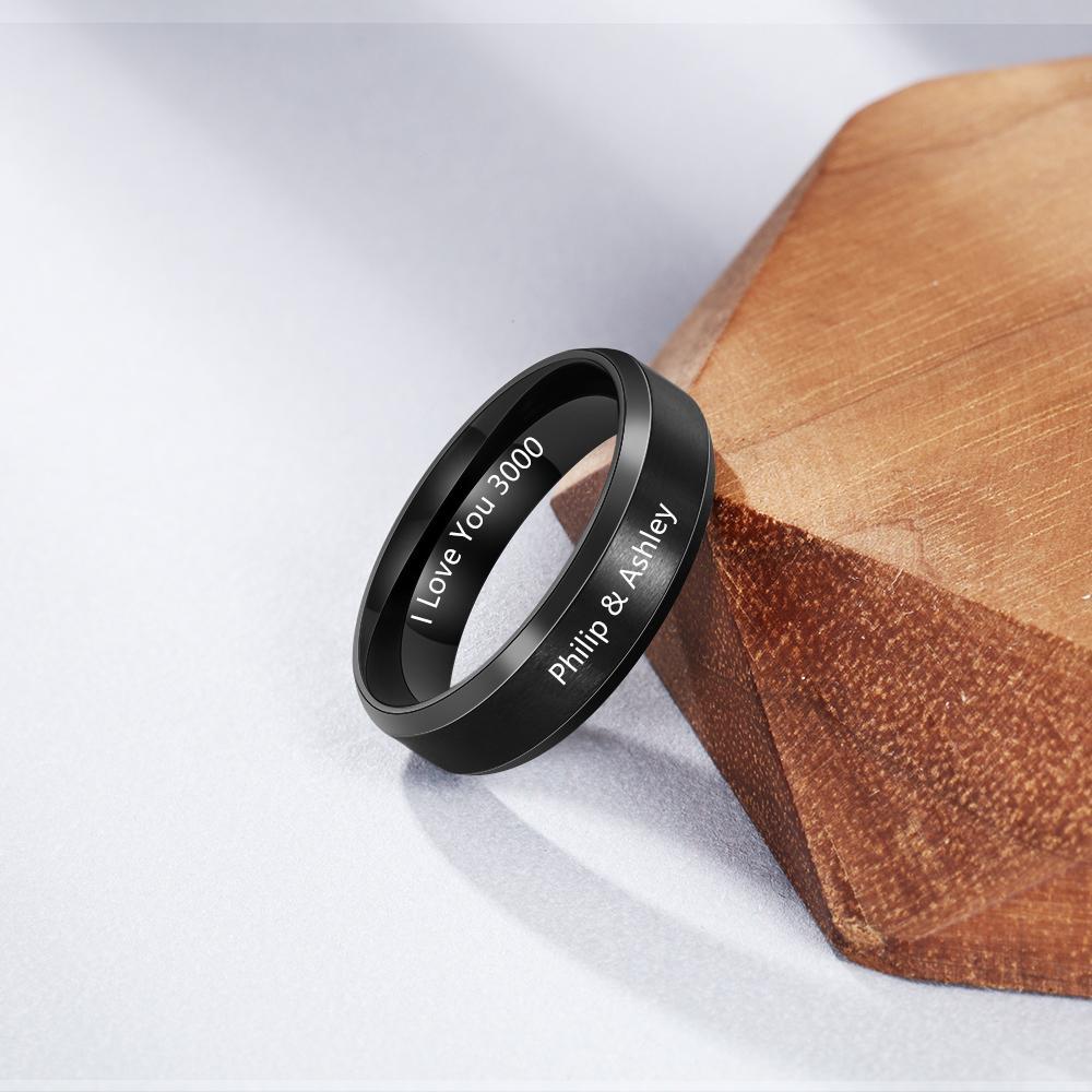 Christmas Gift Couples Rings for Her Women Engravable Personalized Lovers Promise Ring Black