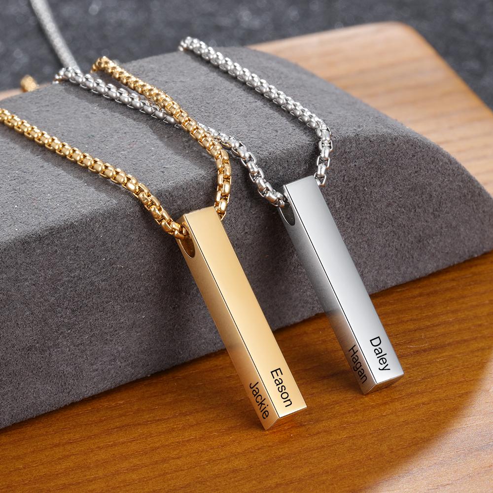 Men Bar Necklace Personalized 3D Bar Name Necklace in Gold
